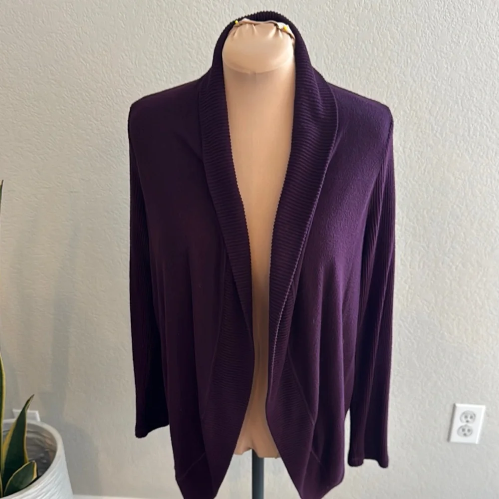 Anthropologie Purple Open Front Cardigan with Long Sleeves and Shawl Collar - Picture 1 of 4